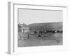 6 Cowboys Branding Cattle Near House Photograph - South Dakota-Lantern Press-Framed Art Print