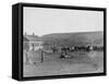 6 Cowboys Branding Cattle Near House Photograph - South Dakota-Lantern Press-Framed Stretched Canvas