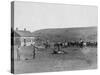 6 Cowboys Branding Cattle Near House Photograph - South Dakota-Lantern Press-Stretched Canvas