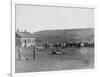 6 Cowboys Branding Cattle Near House Photograph - South Dakota-Lantern Press-Framed Art Print