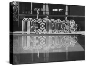 6 Foot Sign Will Stand Outside Each Arena and Stadium of 1968 Olympics, to Be Held in Mexico City-John Dominis-Stretched Canvas