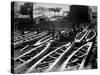 60 Ft Long, Prefabricated Bridge Trusses, Outside Where Construction Crew Add Finishing Touches-null-Stretched Canvas