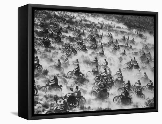 650 Motorcyclists Race Through the Mojave Desert-Bill Eppridge-Framed Stretched Canvas
