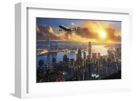 747-8F flying over Hong Kong-null-Framed Art Print