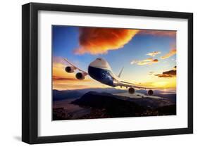 747-8F with colorful sky-null-Framed Art Print