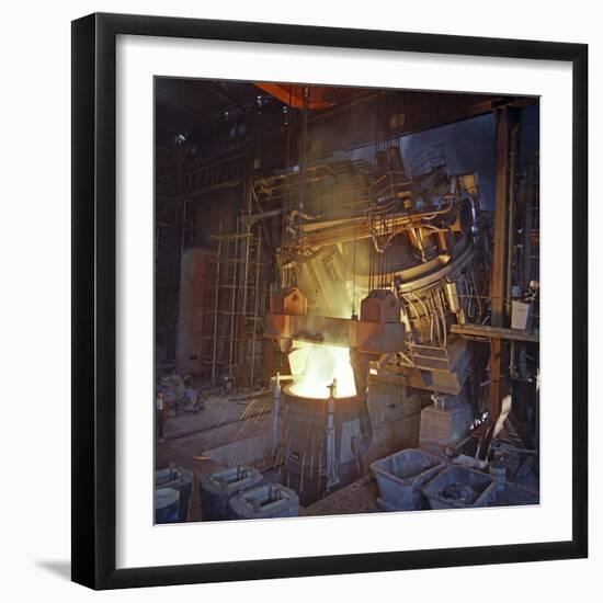 75 Ton Arc Furnace Pouring Molten Steel into a Vessel, Sheffield, South Yorkshire, 1969-Michael Walters-Framed Premium Photographic Print