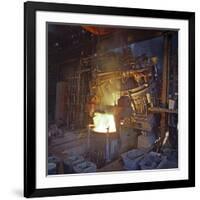 75 Ton Arc Furnace Pouring Molten Steel into a Vessel, Sheffield, South Yorkshire, 1969-Michael Walters-Framed Photographic Print