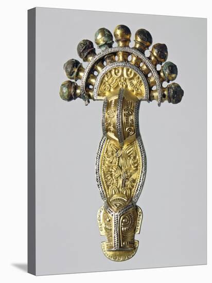 7th Century Bridge Style Gilt Silver Fibula with Embossed Decorations-null-Stretched Canvas
