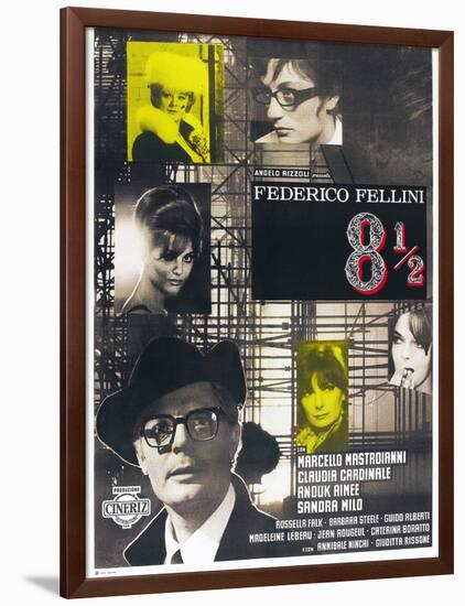 8 1/2, French poster, Marcello Mastroianni, 1963-null-Framed Art Print