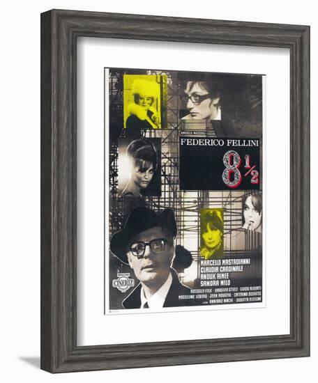 8 1/2, French poster, Marcello Mastroianni, 1963-null-Framed Art Print