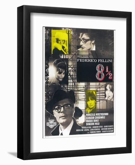 8 1/2, French poster, Marcello Mastroianni, 1963-null-Framed Art Print