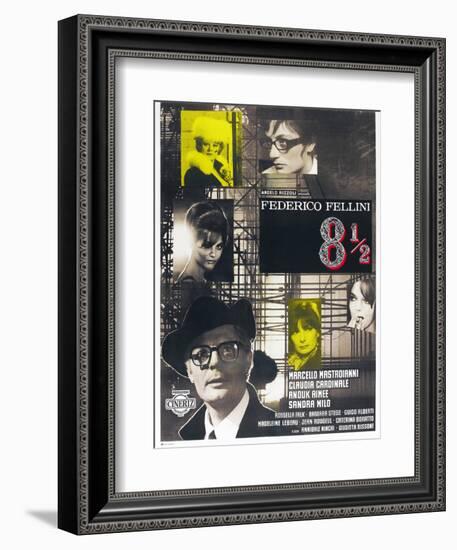 8 1/2, French poster, Marcello Mastroianni, 1963-null-Framed Art Print