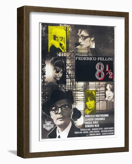 8 1/2, French poster, Marcello Mastroianni, 1963-null-Framed Art Print