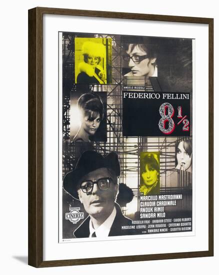 8 1/2, French poster, Marcello Mastroianni, 1963-null-Framed Art Print