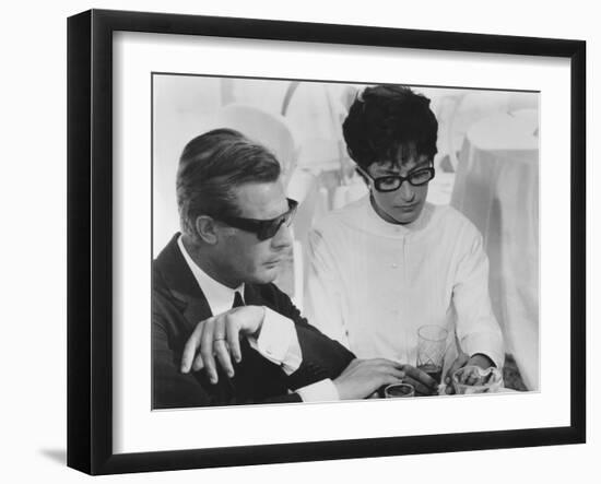 8 1/2, from Left: Marcello Mastroianni, Anouk Aimee, 1963-null-Framed Photo