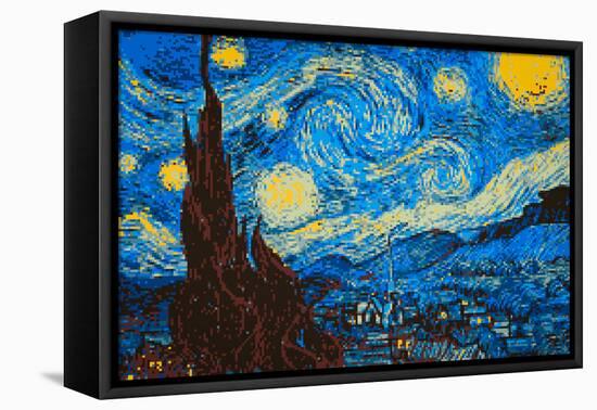 8-Bit Art The Starry Night-null-Framed Stretched Canvas