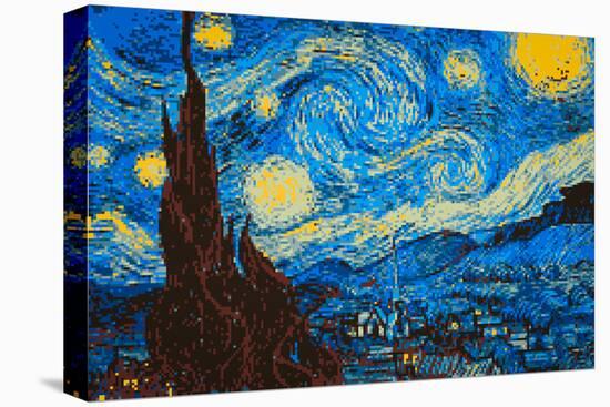 8-Bit Art The Starry Night-null-Stretched Canvas