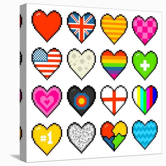 8-Bit Assorted Pixel Hearts-wongstock-Stretched Canvas