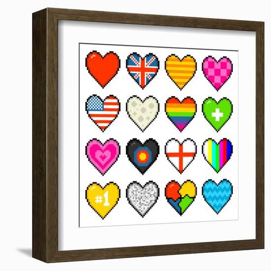 8-Bit Assorted Pixel Hearts-wongstock-Framed Art Print