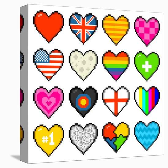 8-Bit Assorted Pixel Hearts-wongstock-Stretched Canvas