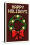 8 Bit Happy Holidays Wreath-null-Stretched Canvas