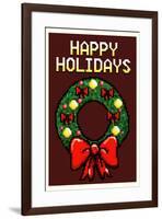 8 Bit Happy Holidays Wreath-null-Framed Art Print