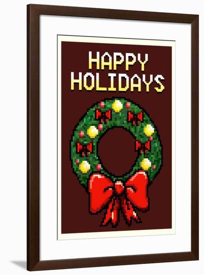 8 Bit Happy Holidays Wreath-null-Framed Art Print