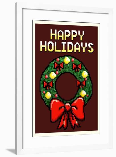 8 Bit Happy Holidays Wreath-null-Framed Art Print