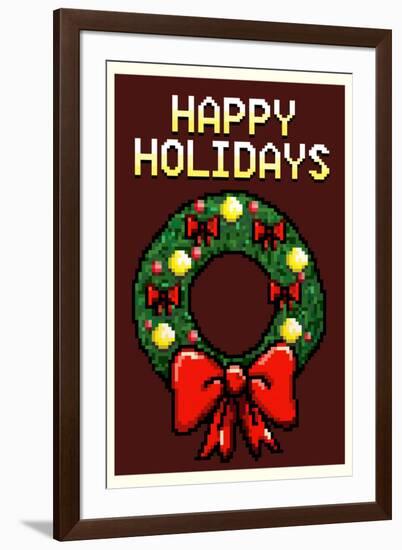 8 Bit Happy Holidays Wreath-null-Framed Art Print