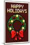 8 Bit Happy Holidays Wreath-null-Mounted Poster
