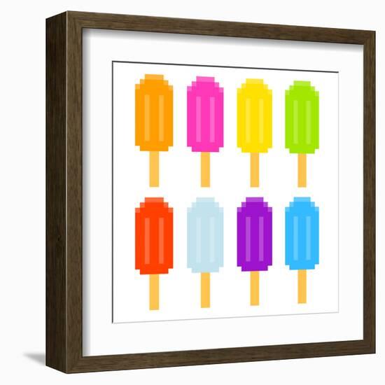 8-Bit Pixel-Art Ice Lollies of Different Colors and Fruity Flavors-wongstock-Framed Art Print