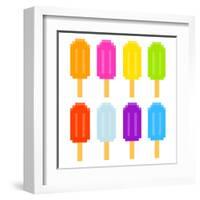 8-Bit Pixel-Art Ice Lollies of Different Colors and Fruity Flavors-wongstock-Framed Art Print