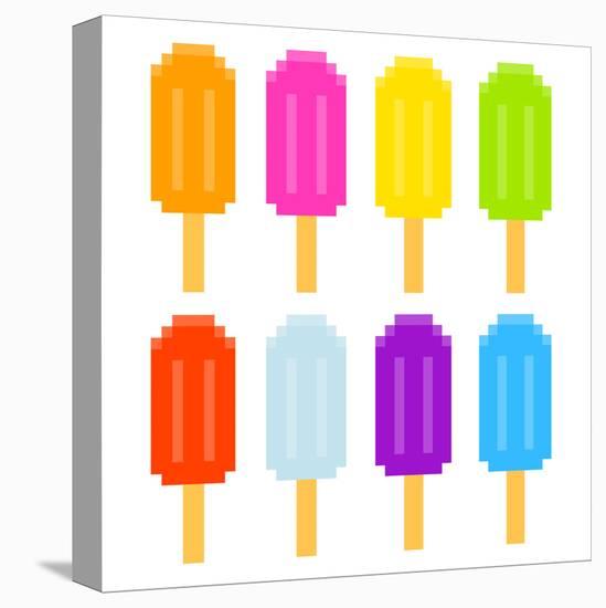 8-Bit Pixel-Art Ice Lollies of Different Colors and Fruity Flavors-wongstock-Stretched Canvas