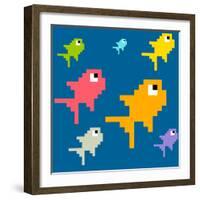 8-Bit Pixel Art Multicolored Fish, Seamless Background Tile-wongstock-Framed Art Print