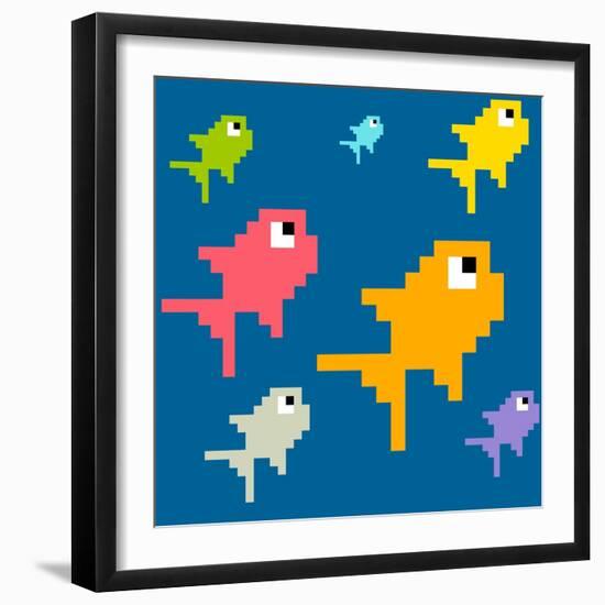 8-Bit Pixel Art Multicolored Fish, Seamless Background Tile-wongstock-Framed Art Print