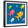 8-Bit Pixel Art Multicolored Fish, Seamless Background Tile-wongstock-Framed Art Print