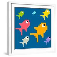 8-Bit Pixel Art Multicolored Fish, Seamless Background Tile-wongstock-Framed Art Print