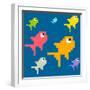 8-Bit Pixel Art Multicolored Fish, Seamless Background Tile-wongstock-Framed Art Print