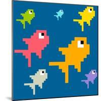 8-Bit Pixel Art Multicolored Fish, Seamless Background Tile-wongstock-Mounted Art Print