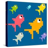 8-Bit Pixel Art Multicolored Fish, Seamless Background Tile-wongstock-Stretched Canvas