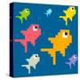 8-Bit Pixel Art Multicolored Fish, Seamless Background Tile-wongstock-Stretched Canvas