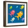 8-Bit Pixel Art Multicolored Fish, Seamless Background Tile-wongstock-Framed Art Print