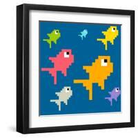 8-Bit Pixel Art Multicolored Fish, Seamless Background Tile-wongstock-Framed Art Print