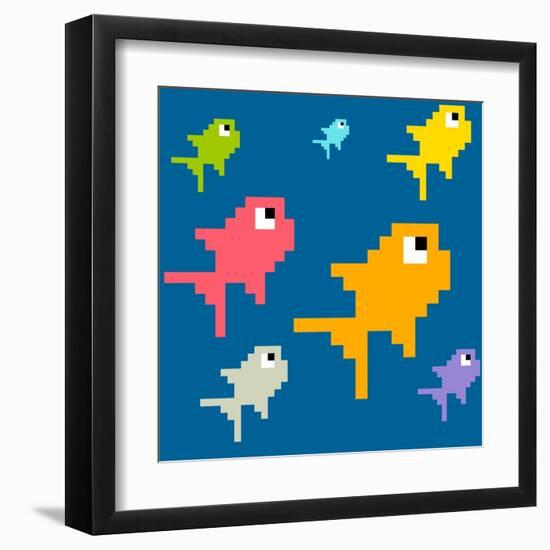 8-Bit Pixel Art Multicolored Fish, Seamless Background Tile-wongstock-Framed Art Print