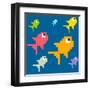 8-Bit Pixel Art Multicolored Fish, Seamless Background Tile-wongstock-Framed Art Print