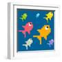 8-Bit Pixel Art Multicolored Fish, Seamless Background Tile-wongstock-Framed Art Print