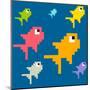 8-Bit Pixel Art Multicolored Fish, Seamless Background Tile-wongstock-Mounted Art Print