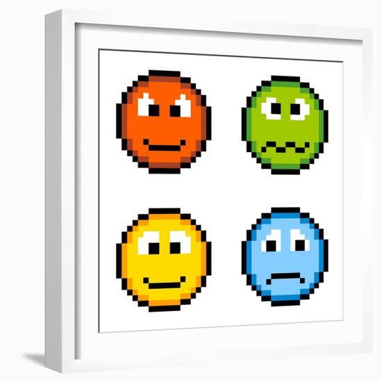 8-Bit Pixel Emotion Icons-wongstock-Framed Art Print