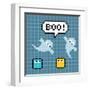 8-Bit Pixel Ghosts Say Boo-wongstock-Framed Art Print