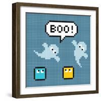 8-Bit Pixel Ghosts Say Boo-wongstock-Framed Art Print
